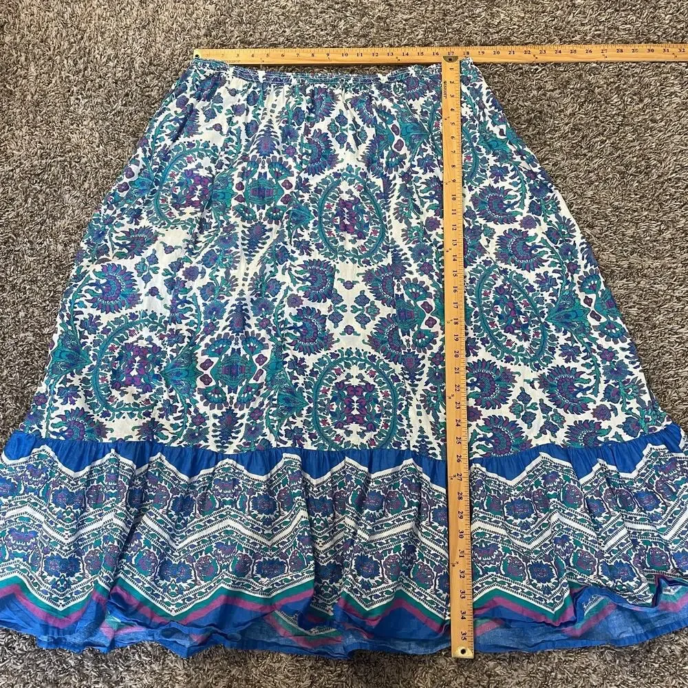 Lane Bryant Midi Skirt Plus Size 18 / 20 Blue Purple Paisley Boho Tiered Whimsi